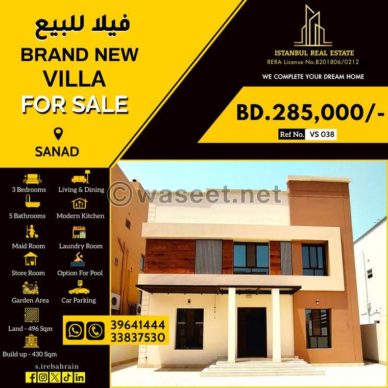 Beautiful new luxury villa for sale in Sanad 0
