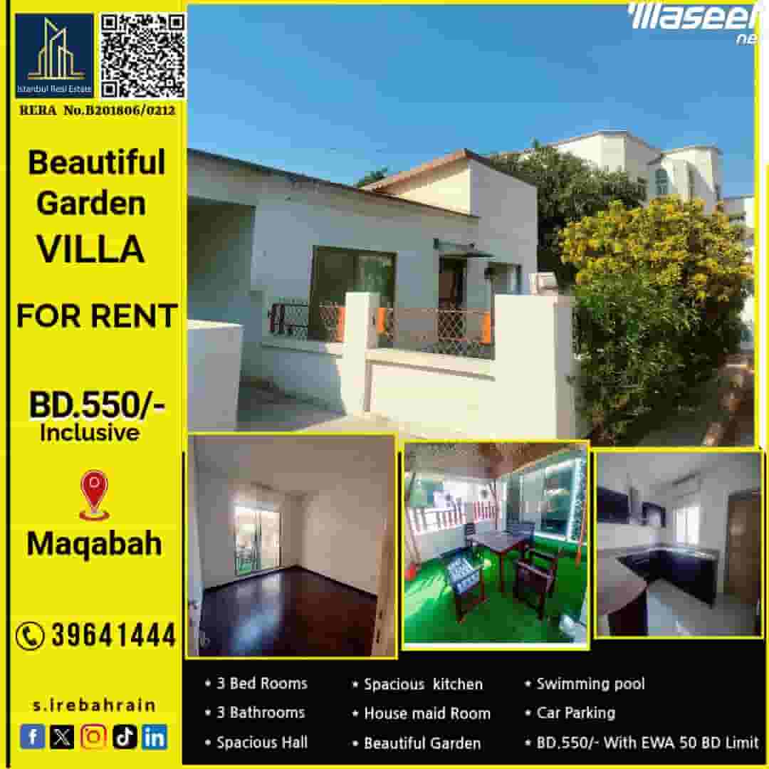 Beautiful Garden  Villa for Rent in Maqabah