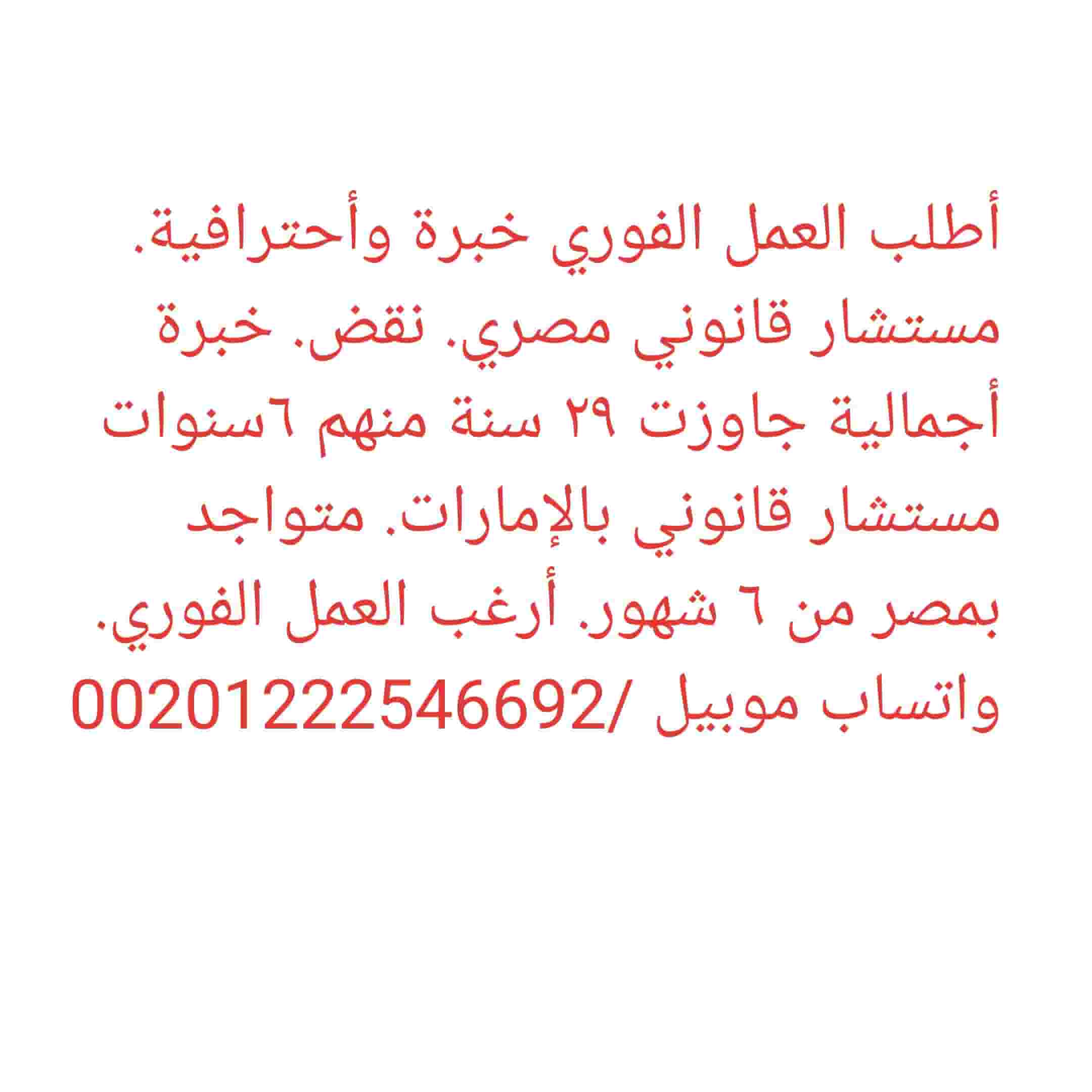 مستشار قانوني مصري أطلب العمل الفوري