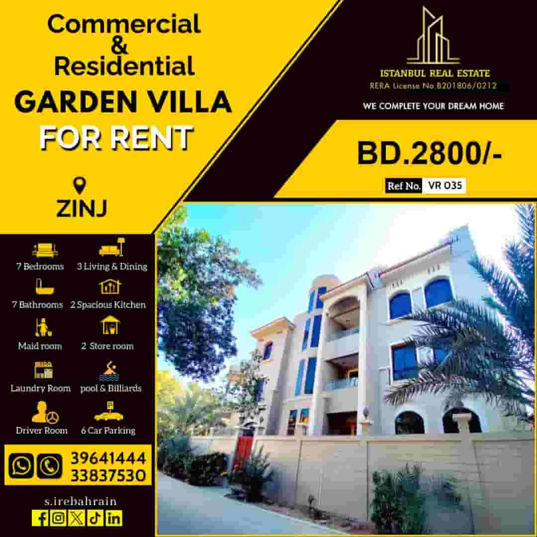 Commercial and residential garden villa for rent in Zinj