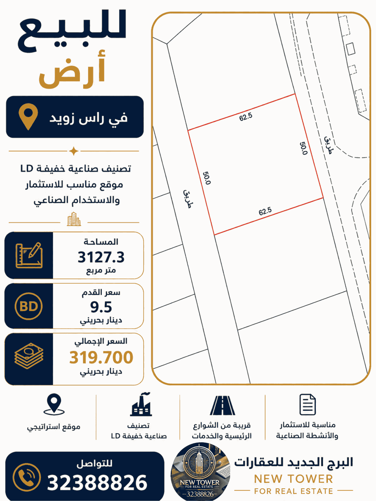 Light industrial land for sale in Ras Zuweid