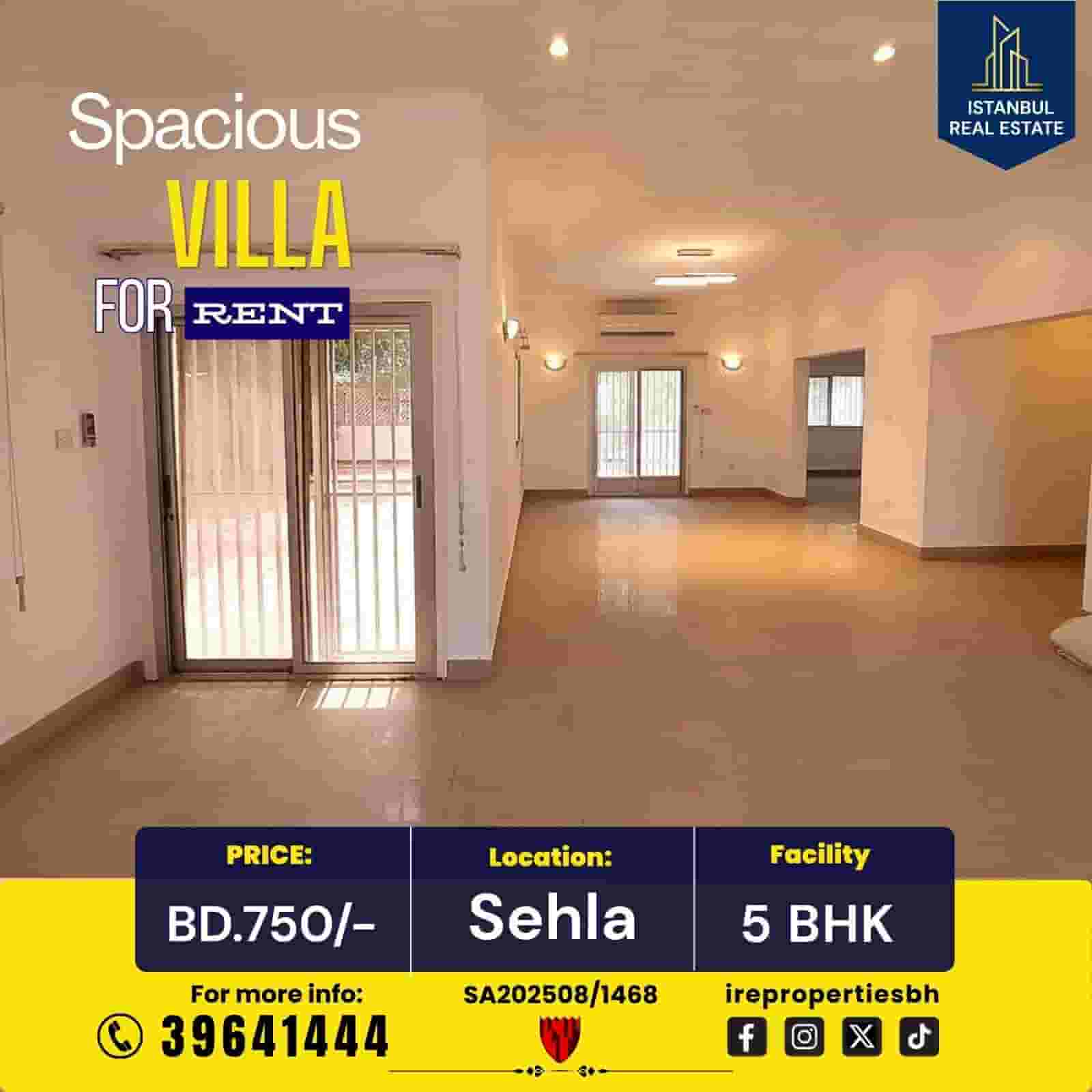 A huge 5 bedroom family villa for rent in Sehla 