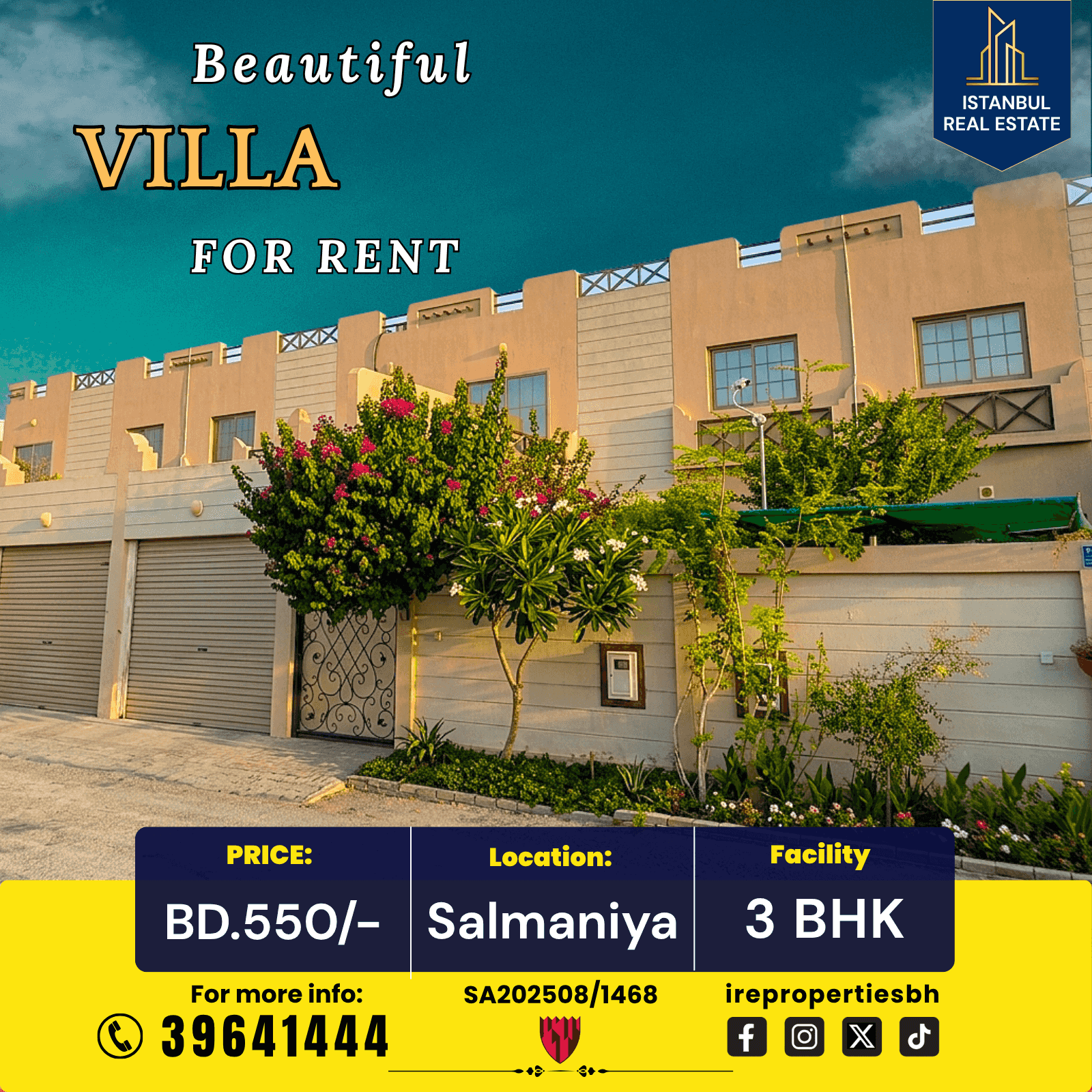 Spacious 3 bedroom villa for rent in Salmaniya 