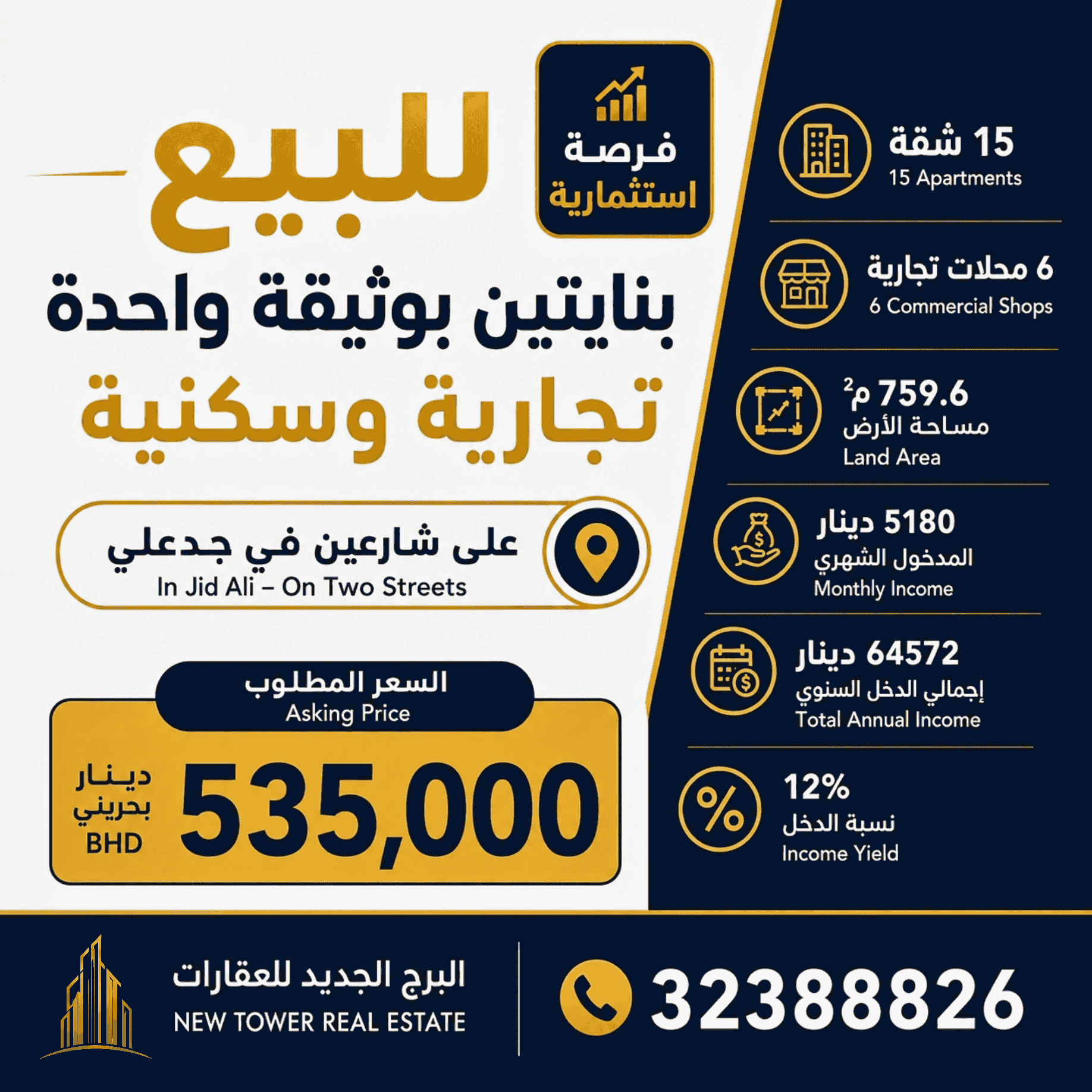 للبيع بنايتين بوثيقه واحده في جدعلي