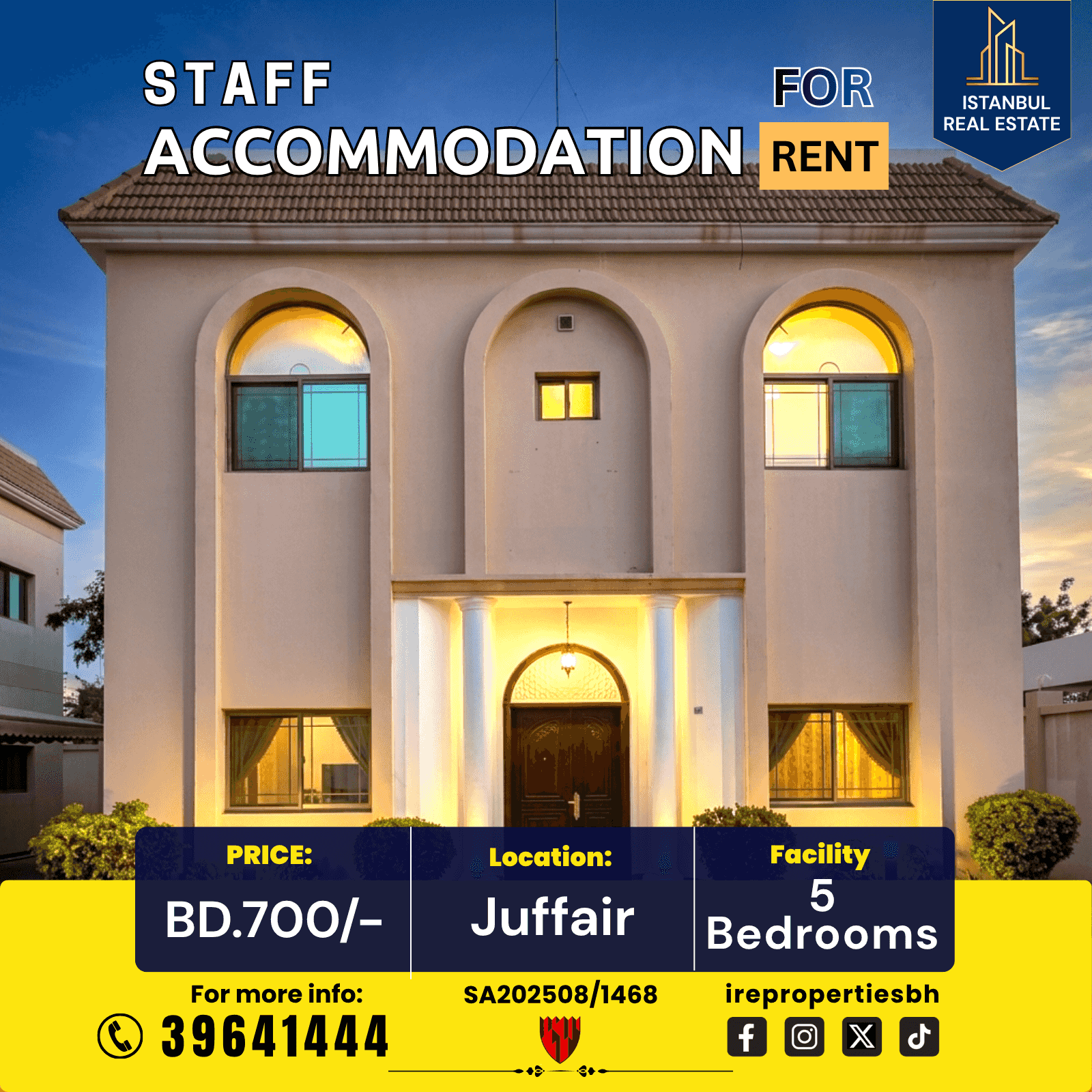 Staff Accommodation Villa for rent in Juffair BD 700/-