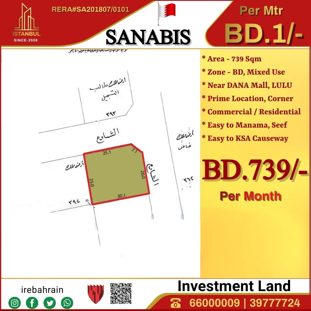 For rent commercial land in Burhama, Sanabis 0