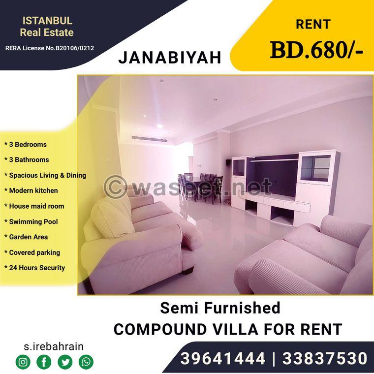 Semi furnished Compound  Villa for rent in Janabiyah  BD 680  6